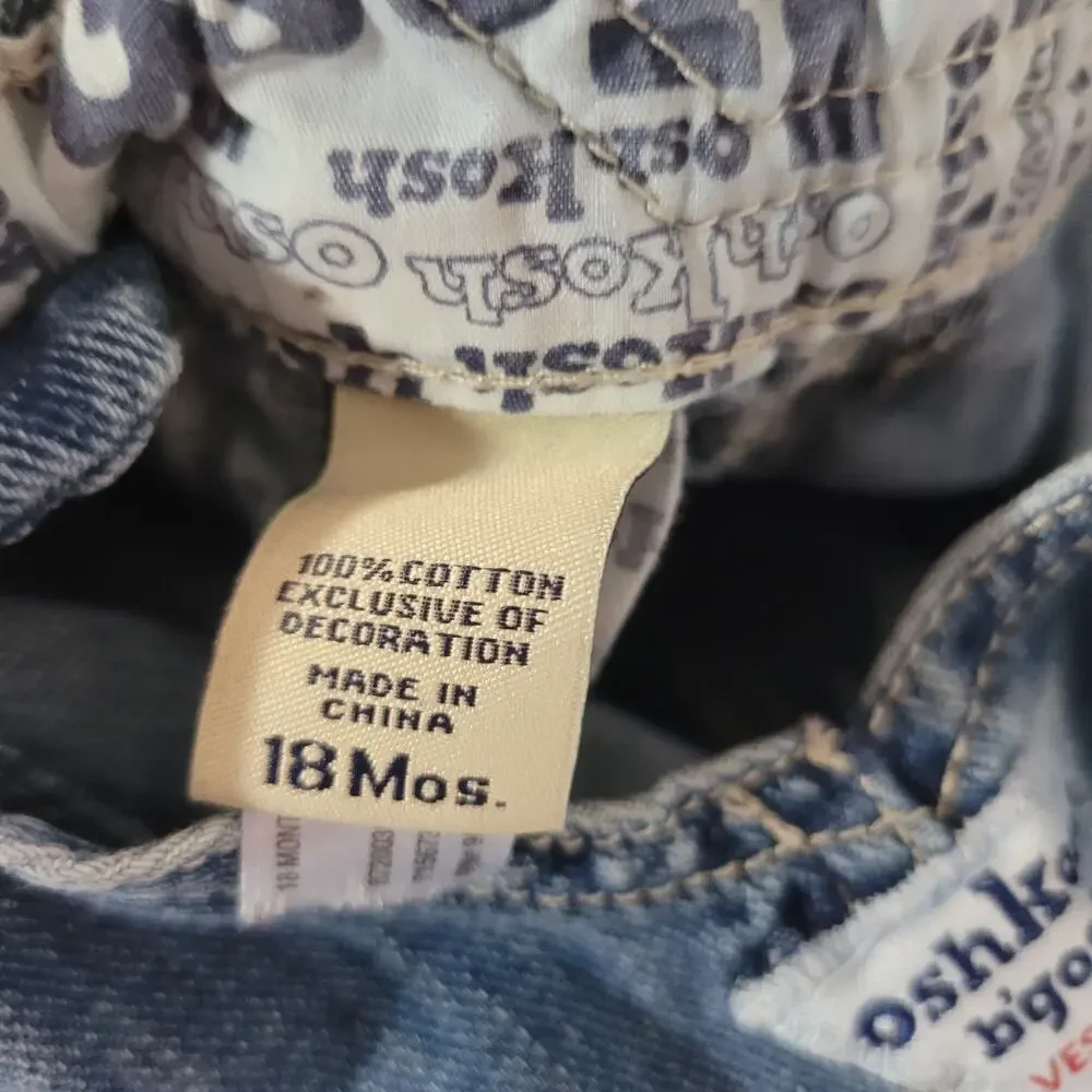 Oshkosh‎ B'Gosh Size 18mo Classic Medium Wash Long Overalls Bibs Jeans Denim